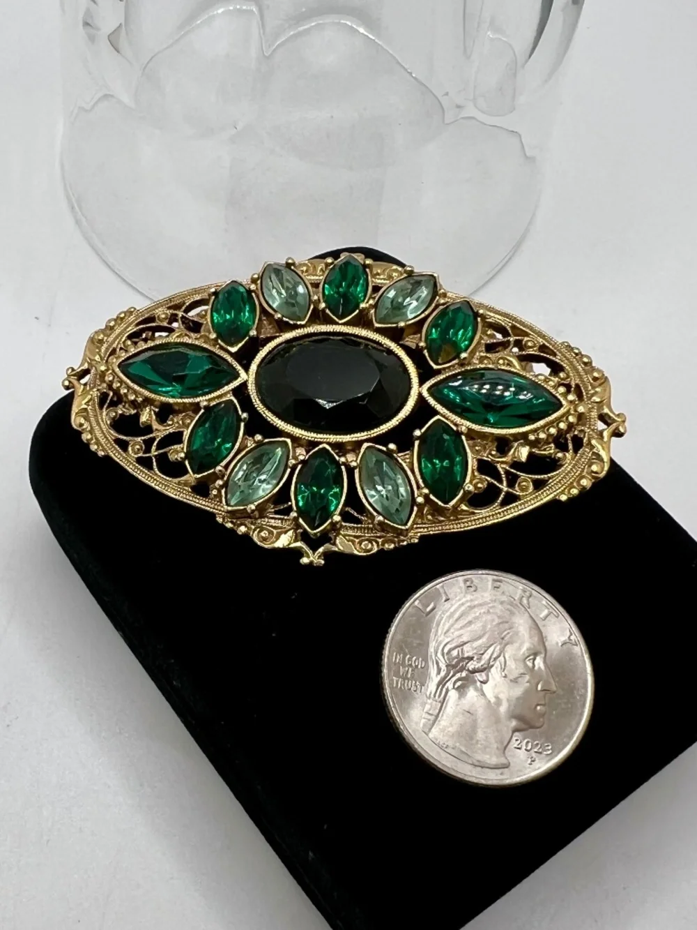 1928 Brand Green Glass Edwardian Brooch
